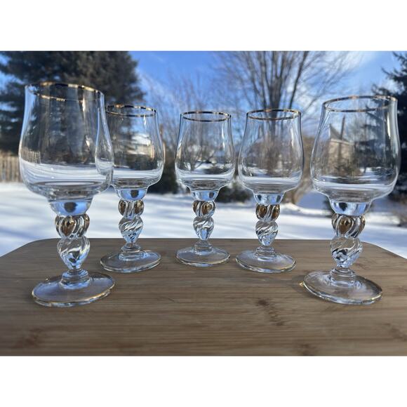 1960s Joska Aphrodite Crystal Goblets 6.25” Josef Stanik 24k  1960s Joska Aphrodite Crystal Goblets 6.25” Josef Stanik 24k Gold Trim~Set Of 5